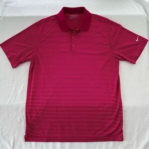 Nike Golf Tour Performance Dri-Fit Size L Mens Polo Shirt Red White Striped